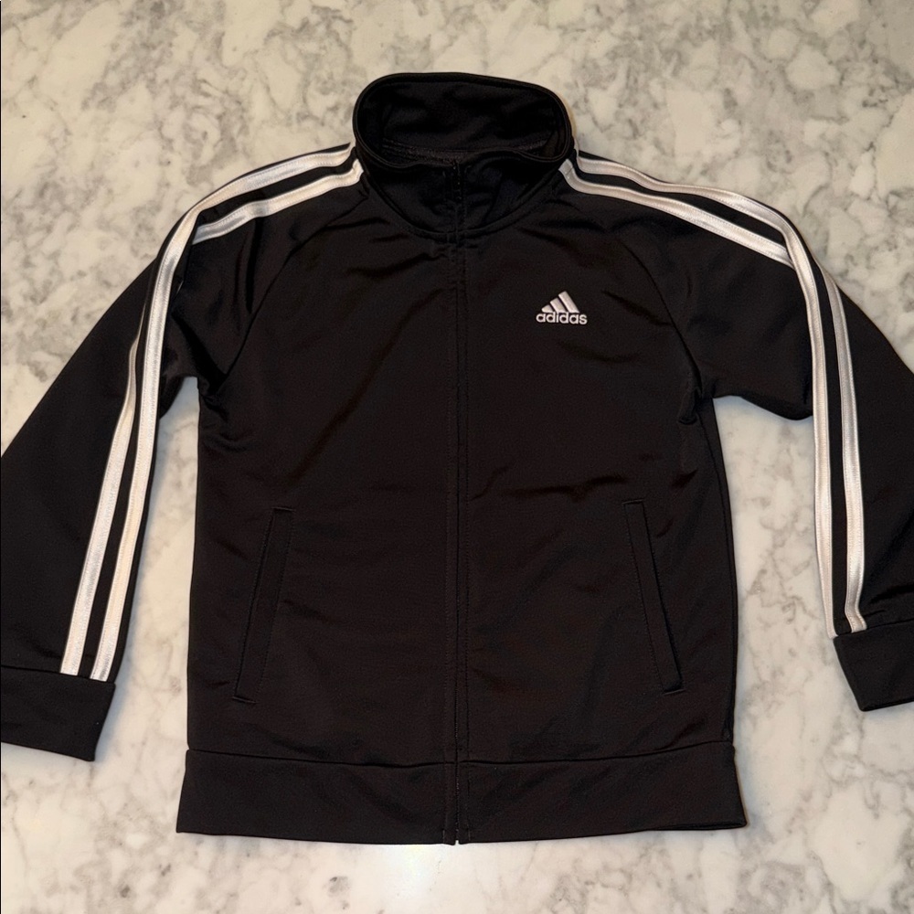 Adidas Black Track Jacket with White Stripes 6Y